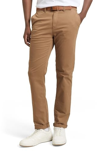 TOM TAILOR Denim Herren Slim Fit Chino Hose mit Gürtel 11634 - Honey Camel Beige 34W / 32L