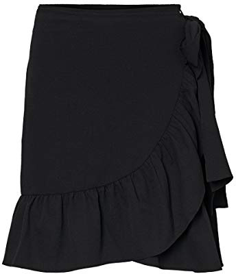 VERO MODA Cita Frill Hem slips wrap minikjol, svart, M