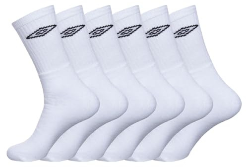 Umbro Chaussette Homme Sport Résistantes - Lot de 6 - Chaussettes Hautes Homme, Tennis, Confortables, Taille 43/46 - Blanc/Noir