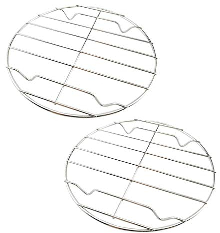 Yardwe 25cm Edelstahl Backgitter Metall Rund Grillrost Backblech Grillkorb Kuchengitter Abkühlgitter Kuchenauskühler Grillgitter für Fleisch Fisch Gemüse BBQ Party Zubehör Silber 2 Stück