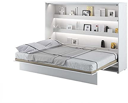 Cama plegable Bed Concept horizontal, 140 x 200 cm, color blanco lacado