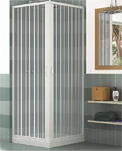 Cabine de douche en PVC 2 côtés avec ouverture d'angle à soufflet, Paroi de Douche, Blanc, 70 x 90 cm, Hauteur 185 cm