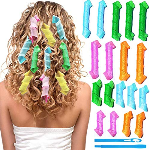 TX 18pcs bigoudis pour cheveux magiques, bigoudis en spirale avec Crochets, Coiffage spirale magique Kit de coiffure pour femme fille Bigoudis