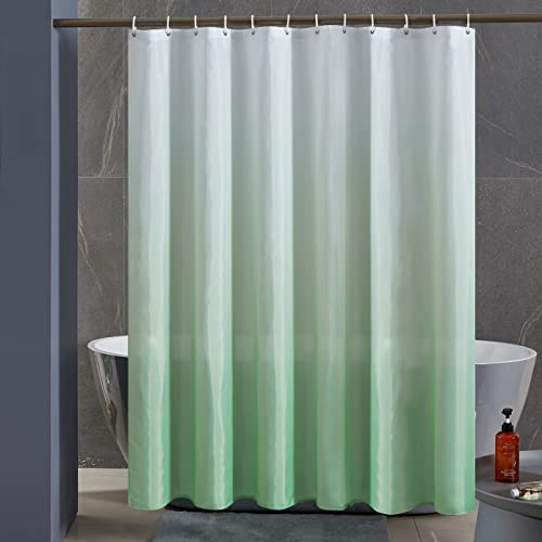 Furlinic 180x180 Duschvorhang Anti-schimmel in Badezimmer Vorhang für Badewanne Dusche Textile Vorhänge aus Stoff Wasserdicht Waschbar mit 12 Duschvorhangringe Weiß nach Grün.