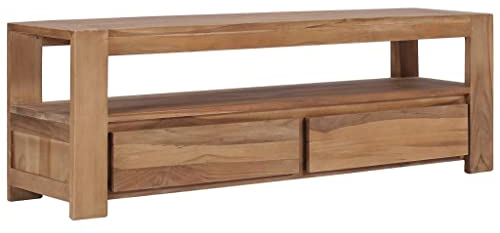 vidaXL Teak Massiv TV Schrank mit 2 Schubladen TV Möbel Board Lowboard Fernsehtisch Fernsehschrank Sideboard HiFi-Schrank 120x30x40cm