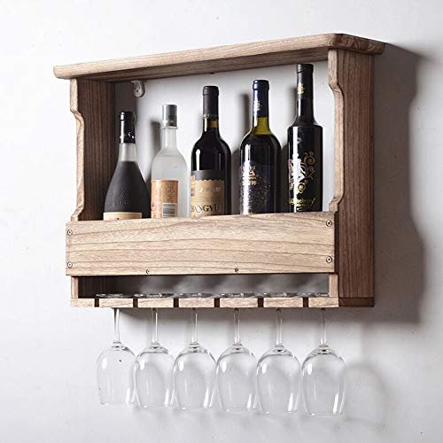 MQQ Estante De Vino De Madera Maciza, Colgado De Pared Europeo Con Copa y Botellas, Titular De Hardware Fijo, Instalación Simple Para Sala De Estar Modular