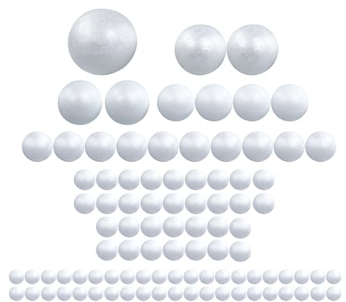 Miss Bakery's House Palline di polistirolo – Set completo – 100 pezzi – 1 x 10, 2 x 8, 2 x 6, 4 x 5, 10 x 4, 36 x 3, 42 x 2 – Set creativo fai da te – Palla di polistirolo – Vuoto – Feltro – Découpage