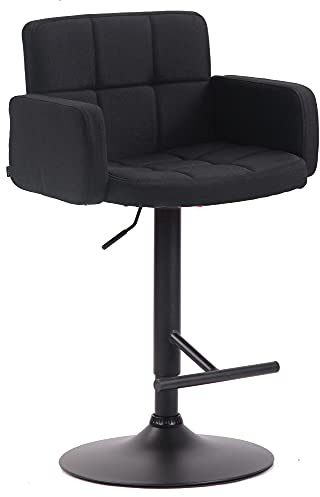 CLP Tabouret de Bar Los Angeles Tissu Hauteur Réglable I Chaise Haute de Cuisine avec Dossier et Accoudoir I Tabouret de Bar Design Confortable Couleur Noir Couleur du Cadre Noir