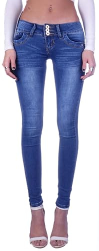 Damen Röhrenjeans Hosen Hüftjeans Jeans blau Damenjeans Damen-Hose-n Jeans-Hose-n Röhre-n Low-Waist Niedrige-r Leib-Höhe Bund Stretchjeans Stretch-Hose-n Skinny Hell-blau-e Gr Größe Dunkelblau XS 34