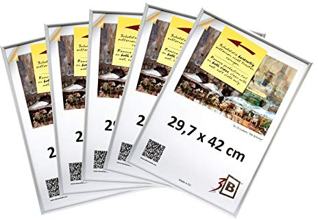 3-B Bilderrahmen ALU FOTO - 5-Pack - 29,7x42 cm (A3) - silber matt - Alurahmen, Fotorahmen mit Acrylglas. Sparpaket!