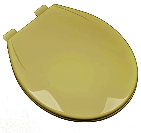Bath Décor 2Q1R6-53 Deluxe Slow Close Plastic Toilet Seat with Vari-Adjust R'N'C Hinge and Quik-Lok Mounting Hardware, Gold, 14.2 inches (Width) x 17.9 inches (Length)