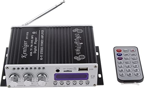 Fasizi Mini Bluetooth Hi-Fi Estéreo Audio AMP Amplificador Bass Booster MP4 12V Soporte FM MP3 TF USB DVD para automóvil Motocicleta - Negro