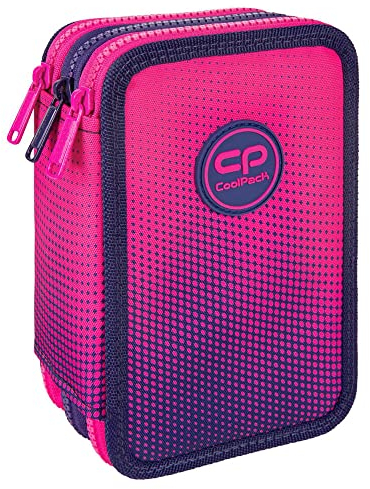 COOLPACK XXL Pencil Case 3-Compartment School Pencil Case Triple Pencil Case for One Girl Ombre Pink Pencil Case 44-Piece Filled Student Case 3-Tier, Pink, Pencil case