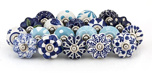 Craft Trade Blue Ceramic Cabinet Knobs Pack of 20 | Handcrafted blue ceramic knobs for cabinets, drawers, & wardrobes. Durable hardware to elevate home décor.