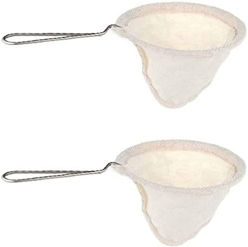 2Pcs Reusable Coffee Sock Filter Cloth Strainer Stainless Steel Handle Cloth Tea Strainer Filter for Home Office Handmade Colador De Cafe Use（4-inchi）
