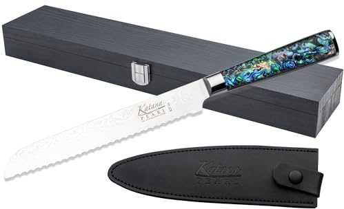 Katana Saya Pearl 20 cm brödkniv - VG-10 Damaskus-stål med hög kolhalt för extrem tålighet och skärpa - handtag i akryl med abalone-mönster