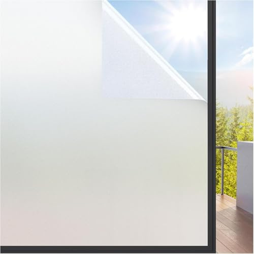 rabbitgoo Fensterfolie Blickdicht Milchglasfolie mit Gitter Matt 60x400cm | Sichtschutz & Blickschutz von Außen, Selbsthaftend Klebefolie Milch- & Scheibenfolie für Badezimmer Bad Duschkabine Glastür