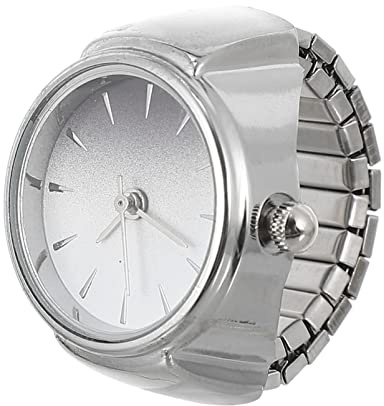 Mikikit Modische Fingeruhr aus Zinklegierung, Elastische Quarzuhr für Damen | Uhren Ring in Silber, Runde Ringuhr mit Feiner Verarbeitung, Festival Geschenk