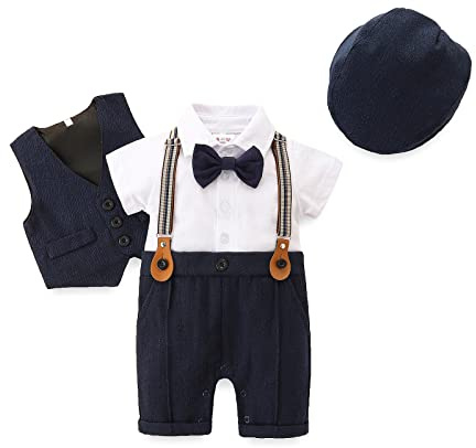 RTGSE Toddler Baby Boy Gentleman Clothes Outfit Button Short Sleeve Jumpsuit with Bow Tie Tuxedo Bodysuit Romper Shorts Set
