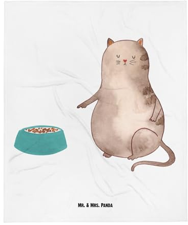 Mr. & Mrs. Panda Tagesdecke Katze Fressen - Geschenk, Katzensouvenirs, Sofadecke, Wolldecke, Wohndecke, Katzenmotiv, Katzenprodukte, Katzenliebhaber