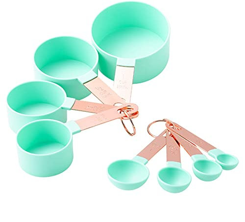 BATLAM 8pcs/set Rose Gold Measuring Spoons Cups Set Retro Baking Measuring Tools With Scale Stainless Steel Kitchen Accessories Gadgets (Color : Light Yellow) (Dark Khaki)