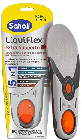 Scholl Liquiflex Extra Unterstützung, verstellbare Einlegesohlen aus Memory-Schaum mit 5-in-1-Technologie, für Arbeitsschuhe, Stiefel und Sicherheitsschuhe, Größe L (41-46,5)