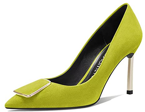 Castamere Mujer Aguja Alto High Heel Cerrado el Dedo del pie Puntiaguada Punta Pumps Slip-on Fiesta Oficina Dress Cute Clásico Zapatos 8.5 CM Heels Verde Lima 39 EU