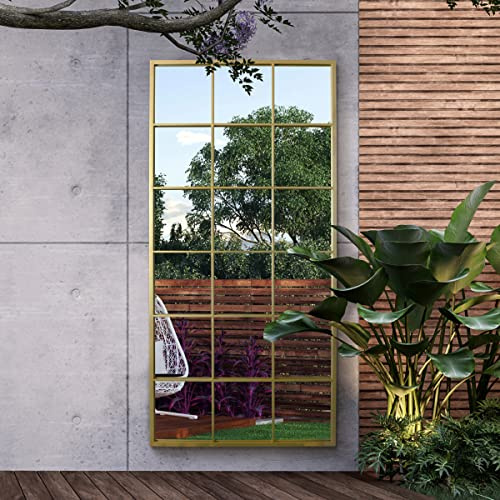 MirrorOutlet The Genestra - Gold Modern Window Garden Full Length Garden Wall Mirror 69 X 33 (174CM X 85CM) Silver Mirror Glass with Gold Metal Frame.…