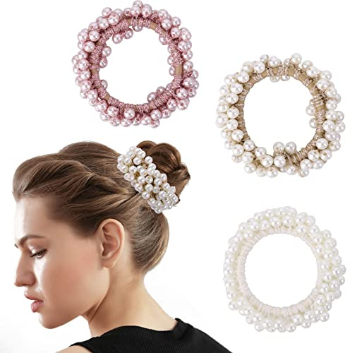 3 Pezzi Fasce per Capelli con Perle Elastico Capelli Donna Corda per Capelli con Perline Fasce per Coda di Cavallo con Perle Fantasia Accessori Capelli Donna Ragazze