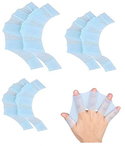 Egurs 3 Paar Schwimmhandschuhe Silikon Hand Schwimmflossen Handschuhe Schwimmtrainingsflossen Mit Palmfinger Schwimmhäuten Handflossen für Frauen Männer für Schwimmtraining(S+M+L) Blau