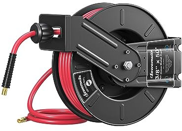 DEWENWILS Air Hose Reel 3/8 in. x 50 ft, Auto Retracting Wall Mount Hybrid Air Hose, 300PSI, Lightweilght Air Compressor Hose Reel for Garage, Workshop, Store, Heavy Duty Steel Frame
