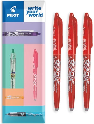 Pilot Frixion Heat/Friction radierbarer Tintenroller FR7, mittlere Strichbreite 0,7 mm Spitze, Brieftasche, 3 Stück, Rot