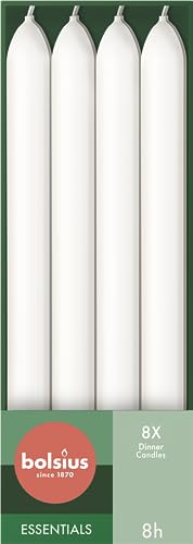 Bolsius Glatte Stabkerzen - Weiß - 8 Stück im Karton - 23 x 2 cm - Länge Brenndauer 8 Stunden - Unparfümierte - Enthält Natürliches Pflanzenwachs - Ohne Palmöl