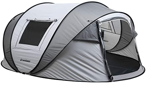 EchoSmile Tenda da Campeggio Istantanea Pop Up 5-8 Posti, Tenda Familiare Ultraleggera Portatile, Antivento e Impermeabile per Picnic, Trekking e Attività All'aperto, Bianco Grigio