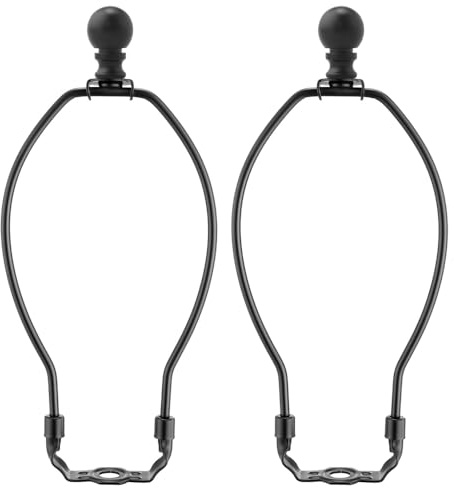 Asjeumt 8 Inch Lamp Harp, Black 2 Set Harps and Finial, Metal Shade Holder, DIY Detachable Lampshade Bracket Adapter Hardware, Replacement Table & Floor Light Accessories Parts Repair