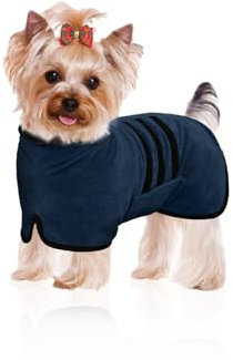WUFANC Accappatoio Cane in Microfibra - Super Assorbente e Asciugatura Rapida - Asciugamano Cane Chiusura in Cinghie e Fascia Regolabile - Adatto per Cani di Taglia Grande, Media e Piccola