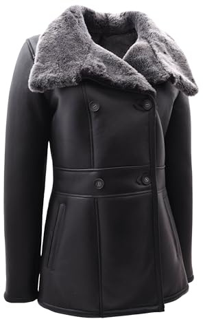 Damen Mantel aus echtem Schaffell, Jacken, schwarz, Brisa, klassisch, zweireihig, Bonnie, Schwarz, 38