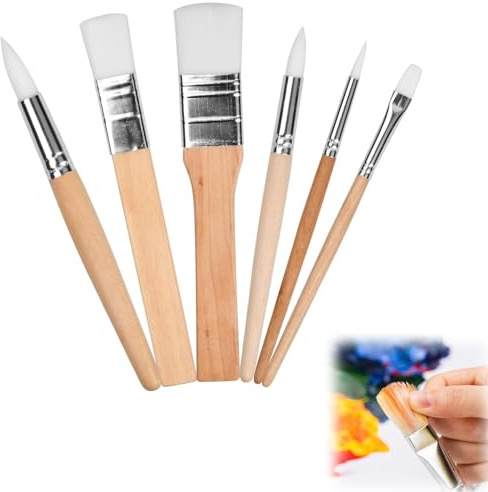 Wooden Paint Brush Set, 6 Pieces Paintbrushes for Acrylic Painting Painting Brushes Kit, Professional Artist Paint Brushes for Oil Watercolor Canvas Rock Body Face Nail Art, DIY Arts Crafts Supplies