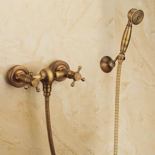 ZYCDP Wasserhahn Badewanne Retro Zweigriff Wannenbatterie Wandmontage Wasserhahn Bad Dusche Messing Badewanne Mischbatterie, Antike A
