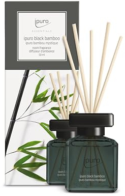 ipuro - Essentials Raumduft Black Bamboo 50ml | Raumerfrischer mit Jasmin, Zitrone, Apfel, & Holzige Amber-Moschus Note Duft Aroma | Diffuser mit Stäbchen | Lufterfrischer für die Wohnung