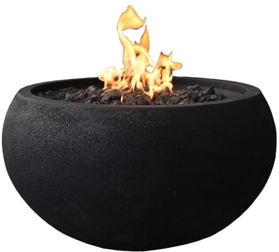 York Fire Table Outdoor Fire Pit 27 x 27 Cast Concrete Round Firepit Includes Lava Rocks 45,000 BTUs Outdoor Fireplace for Patio Furniture Set, Deck, Porch, Outdoor Heater - Natural Gas