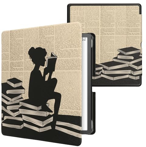 kwmobile Cover for Amazon Kindle Scribe (2022/2024) Case - eReader Cover with auto sleep funktion - Girl and Books with Black/Beige