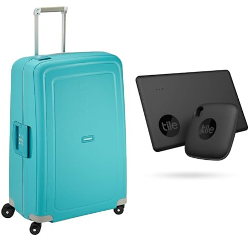 Samsonite S'Cure - Spinner L Case, 75 cm, 102 L, 4 Rolls, Blue (Aqua Blue) & Tile Bluetooth Item Finder Set