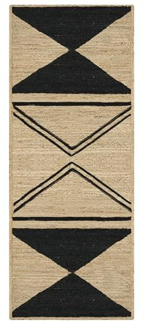 CASAVANI - Handgefertigter Jute-Teppich, quadratischer Teppich, schwarz, beige, böhmischer Teppich, Hanf-Jute-Teppich, nutzbar in großer Fläche im Essbereich, Wohnzimmer, Bibliothek, Innen- und