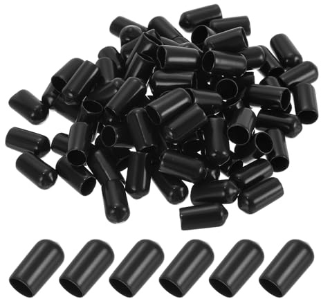 PATIKIL Tapones de Extremo de Vinilo de Goma de 8mm Negro Paquete 50 | Tapas Flexibles para Tornillos y Pernos Redondos para Proteger Roscas de Tubos Metálicos, Varillas y Pernos