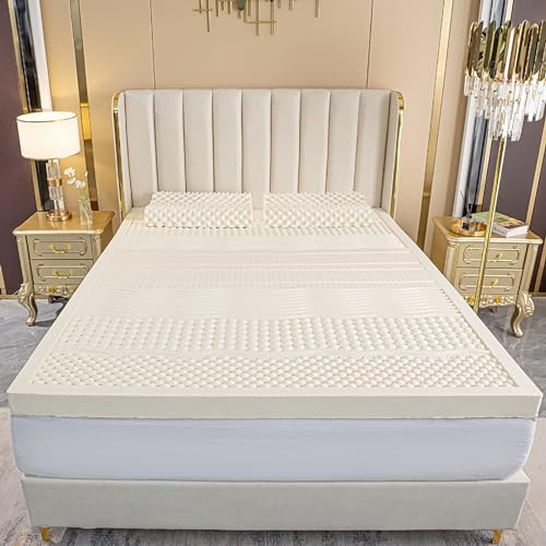 Generisch Latex-Matratzenauflage fr Rckenschmerzen 100% Naturlatex-Topper 180x220cm mittelfest Khlung, Hypoallergen Off-White