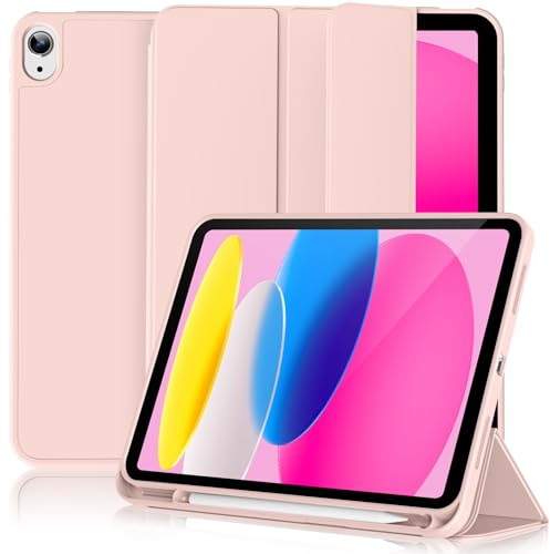 Lsmmpoba Hülle für iPad (A16) 11./10. Generation 2025/2022 11 Zoll | Stifthalter, Auto Schlafen/Wachen, Weicher TPU Rückseite Abdeckung Schutzhülle, Rosa