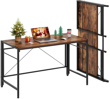 Dripex XXL Klappschreibtisch 110 x 50 cm Faltbarer Computertisch | Platzsparender PC Tisch mit Stahlgestell wasserdichte Tischplatte für Home Office Arbeitszimmer, Retro Braun