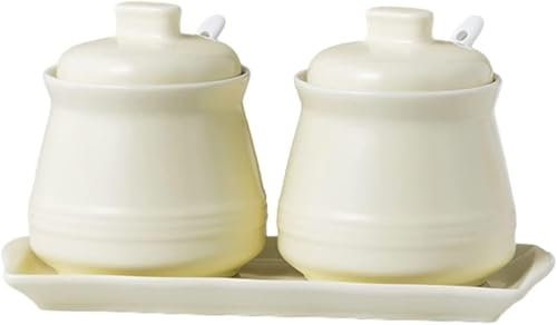 Ceramic Sugar Pot With Lid,Porcelain Seasoning Box,Ceramic Sugar Bowl,Spice Jar,Sugar Bowl with Lid and Spoon,Two Colors Table Decoration,Simple Porcelain Pepper Salt Sugar Pot-Sugar Bowl(White)