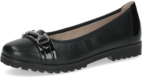 Caprice Damen Ballerinas aus Leder mit Zierschnalle, Schwarz (Black Comb), 38 EU
